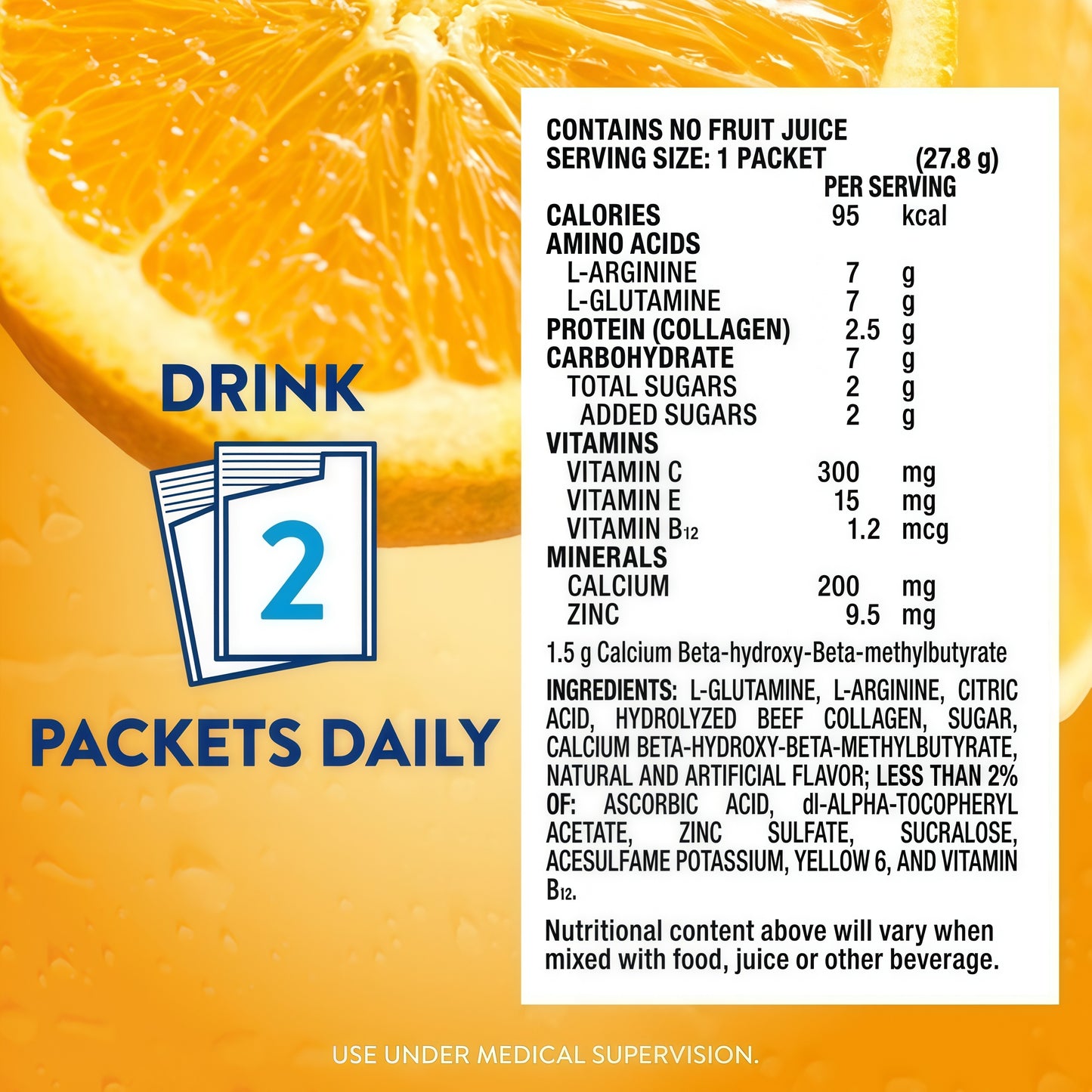Juven Therapeutic Nutrition Drink Powder Orange 14 Packets